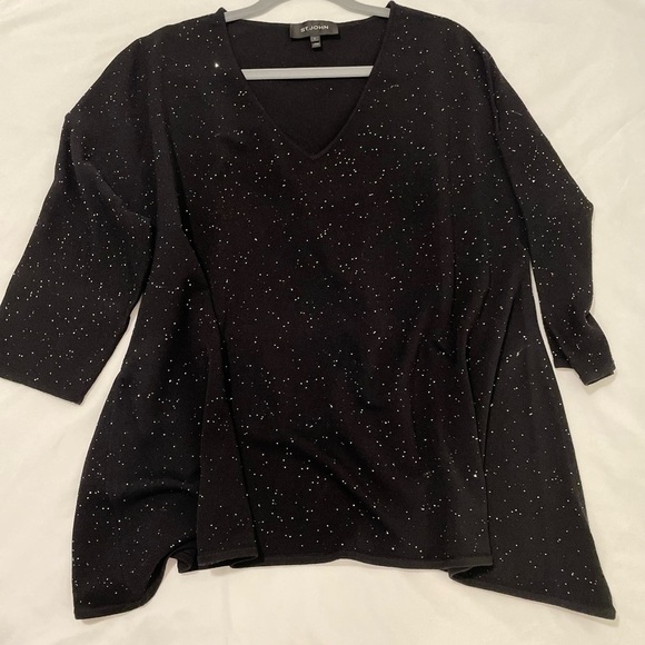 St John Black Sparkle Vneck Wool Sweater NEW WITHOUT TAGS. size L - Picture 4 of 12